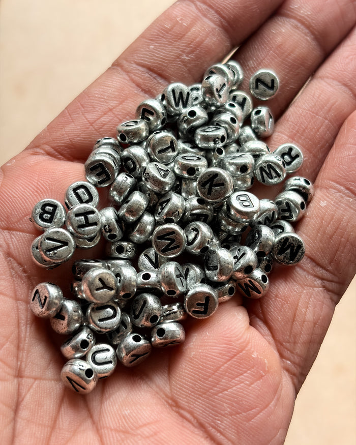 Silver alphabet beads - 50 grams