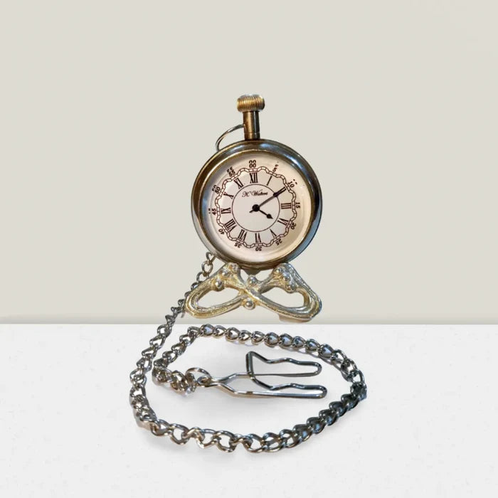 Silver Pocket Watch with Chain – Personalized Engraved Brass Timepiece