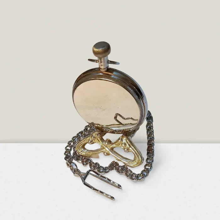 Brass silver pocket watch Backside close-up view