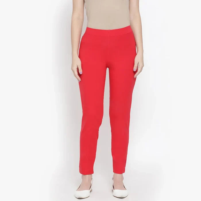 Softline Women's Knitted Pants in Cotton Elastane Fabric with Mid Rise Fit, Soft Elastic Waistband, and Quick Dry Properties