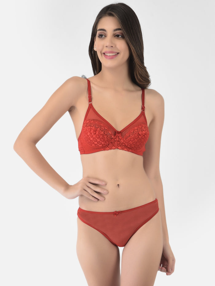 Softline Women's Non Padded Wire Free Bridal Bra & Panty Set in Nylon Spandex Fabric with Straight Back, Elastic Straps, and Hook Closure (1065)