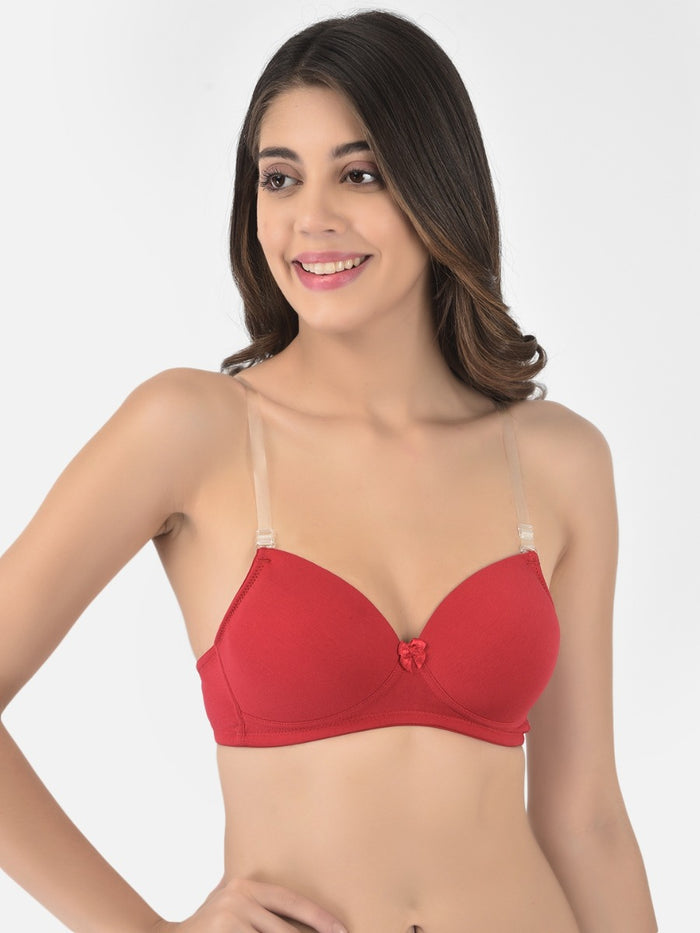 Softline Women's Padded Wire Free T-Shirt Bra in Cotton Stretch Fabric with Elastic Straps, Full Cup design, and Hook Closure (2059)