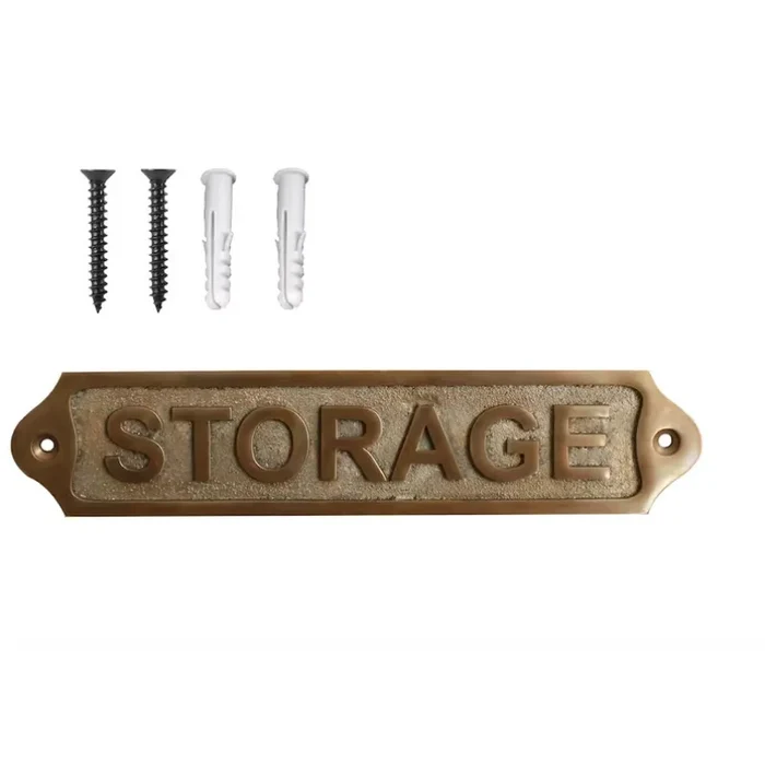 Solid brass storage sign vintage finish with mounting hardware