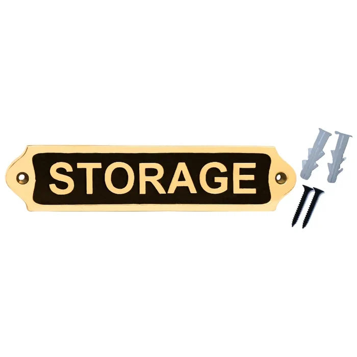 Premium brass storage door sign with mounting hardware