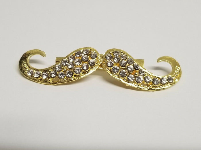 Stunning diamonte gold plated hindu sikh punjabi moustache brooch broach pin