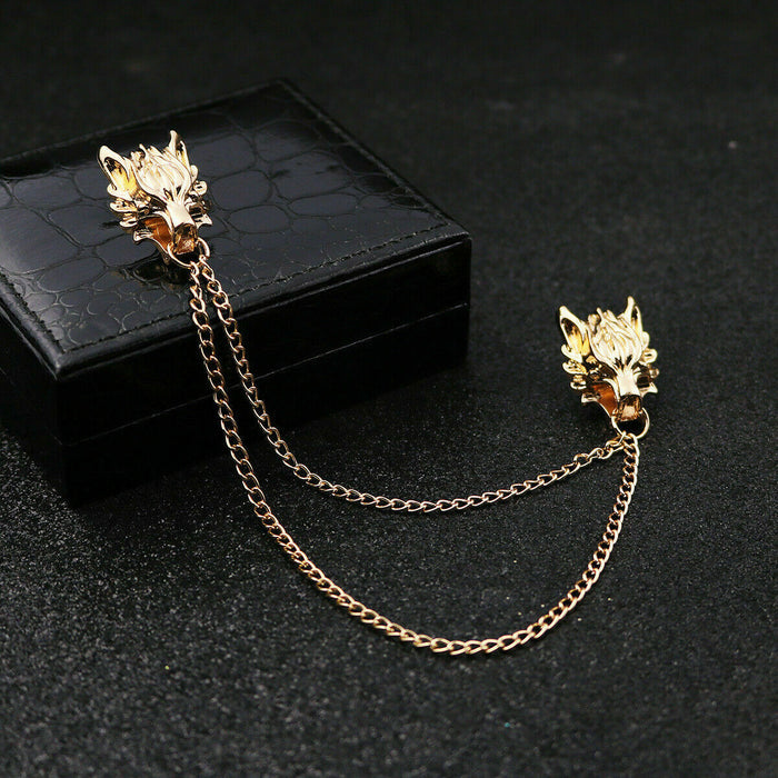 Stunning Gold Plated Vintage Look Retro Wolf Collar Chain Brooch Lapel Pin Z29