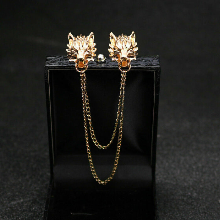 Stunning Gold Plated Vintage Look Retro Wolf Collar Chain Brooch Lapel Pin Z29