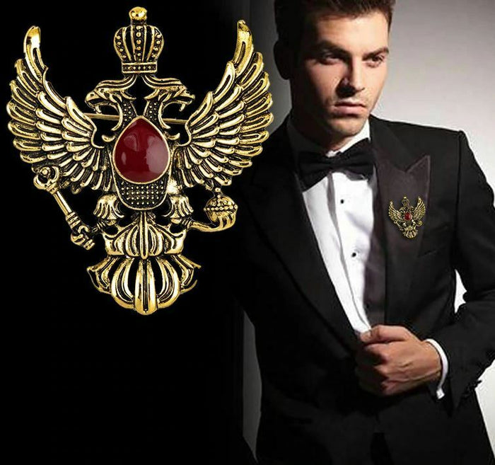 Stunning Vintage Look Gold Plated Double Eagle Design Brooch Broach Pin B40