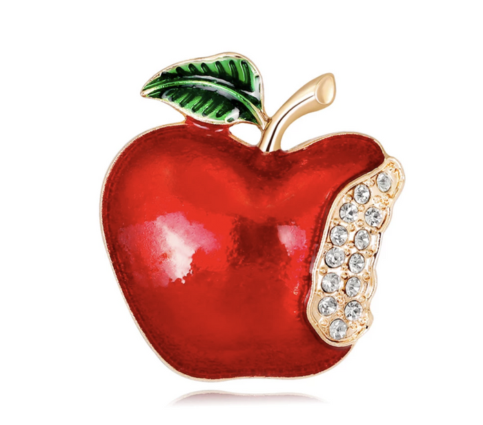 Stunning Vintage Look Gold Plated Red Apple Designer Brooch Broach Pin XY6
