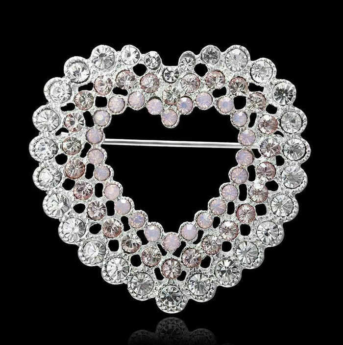 Stunning vintage look silver plated celebrity love heart brooch broach pin f6