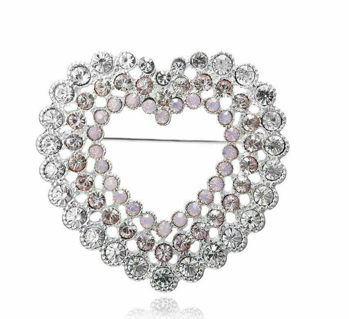 Stunning vintage look silver plated celebrity love heart brooch broach pin f6