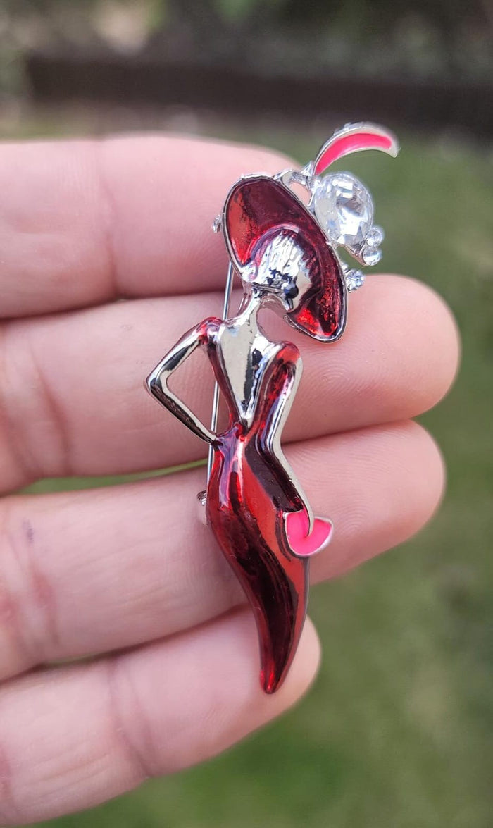 Stunning vintage look silver plated retro lady celebrity brooch broach pin f10