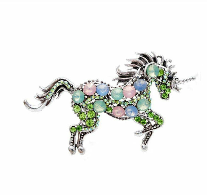 Stunning vintage look silver plated unicorn horse celebrity brooch broach pin FG