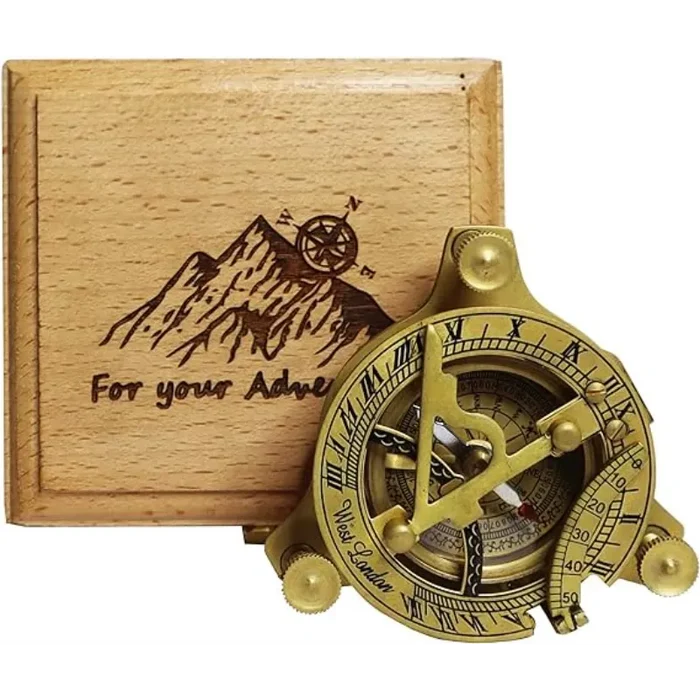 Sundial Compass with Wooden Case