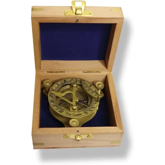 Sundial Compass with Wooden Case