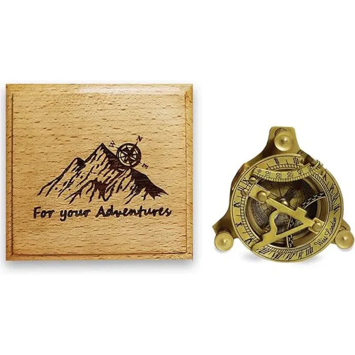 Sundial Compass with Wooden Case