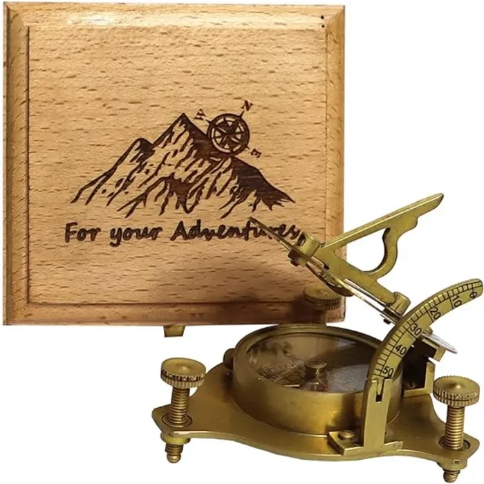 Sundial Compass with Wooden Case