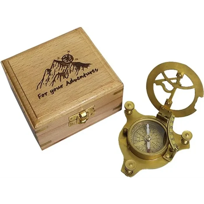 Sundial Compass with Wooden Case