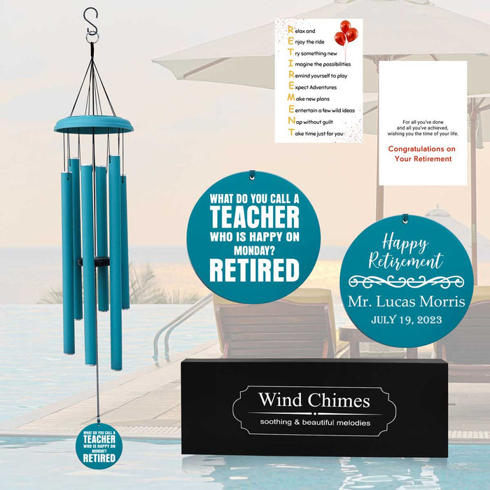 Light Blue-colored Personalized Teacher Retirement Wind Chime