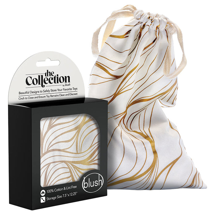 Marble-patterned product packaging with 'The Collection' and 'blush' branding on a white background.