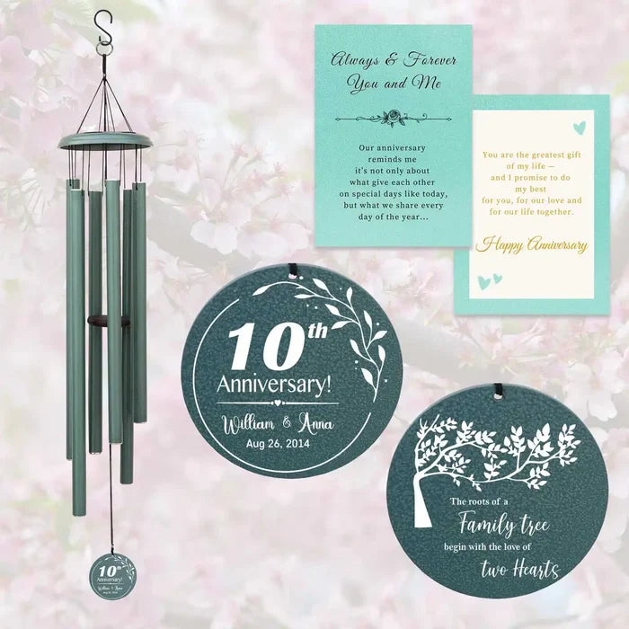 Turkish Green-Colored Tin Anniversary Wind Chime – Custom Engraved Gift for Him & Her with Gift Card