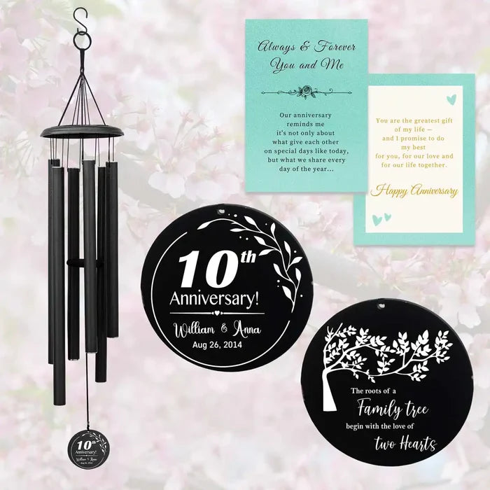 Black-Colored Tin Anniversary Wind Chime – Custom Engraved Gift for Him & Her with Gift Card