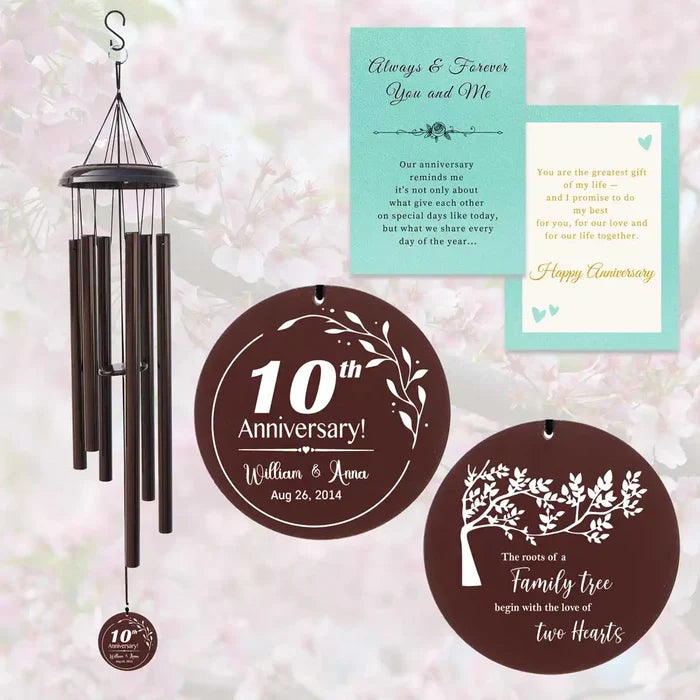 Brown-Colored Tin Anniversary Wind Chime – Custom Engraved Gift for Him & Her with Gift Card