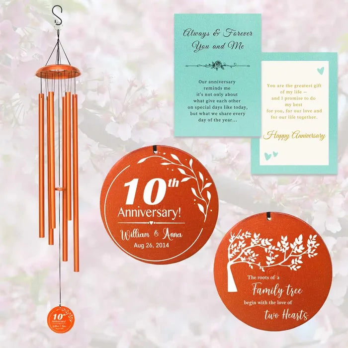 Copper-Colored Tin Anniversary Wind Chime – Custom Engraved Gift for Him & Her with Gift Card