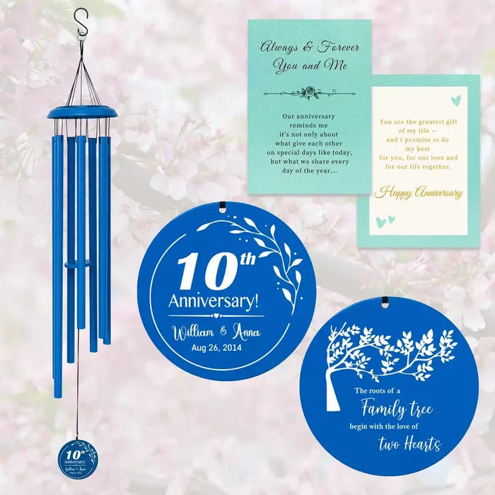 Dark-Colored Tin Anniversary Wind Chime – Custom Engraved Gift for Him & Her with Gift Card