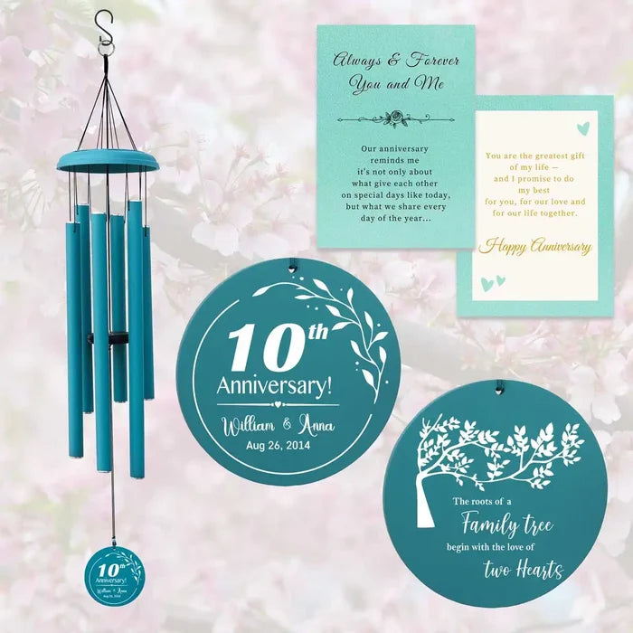 Light-Colored Tin Anniversary Wind Chime – Custom Engraved Gift for Him & Her with Gift Card
