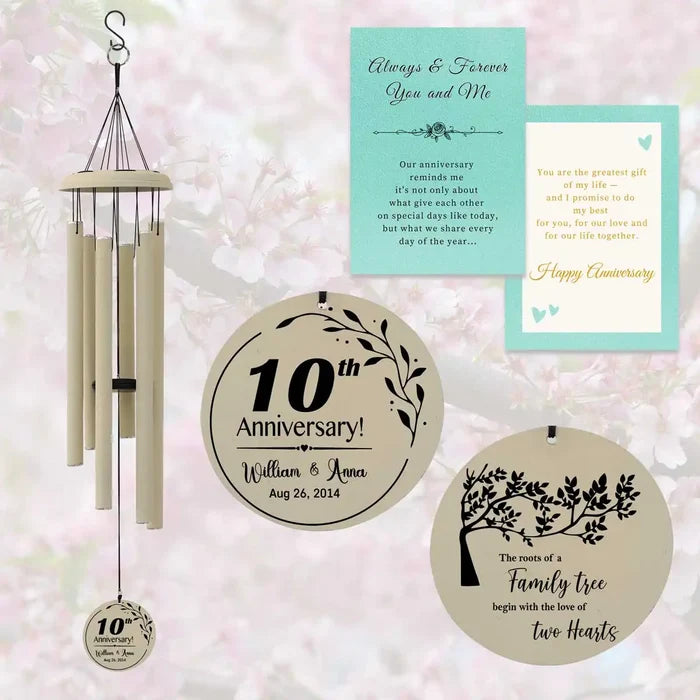 Off-White-Colored Tin Anniversary Wind Chime – Custom Engraved Gift for Him & Her with Gift Card