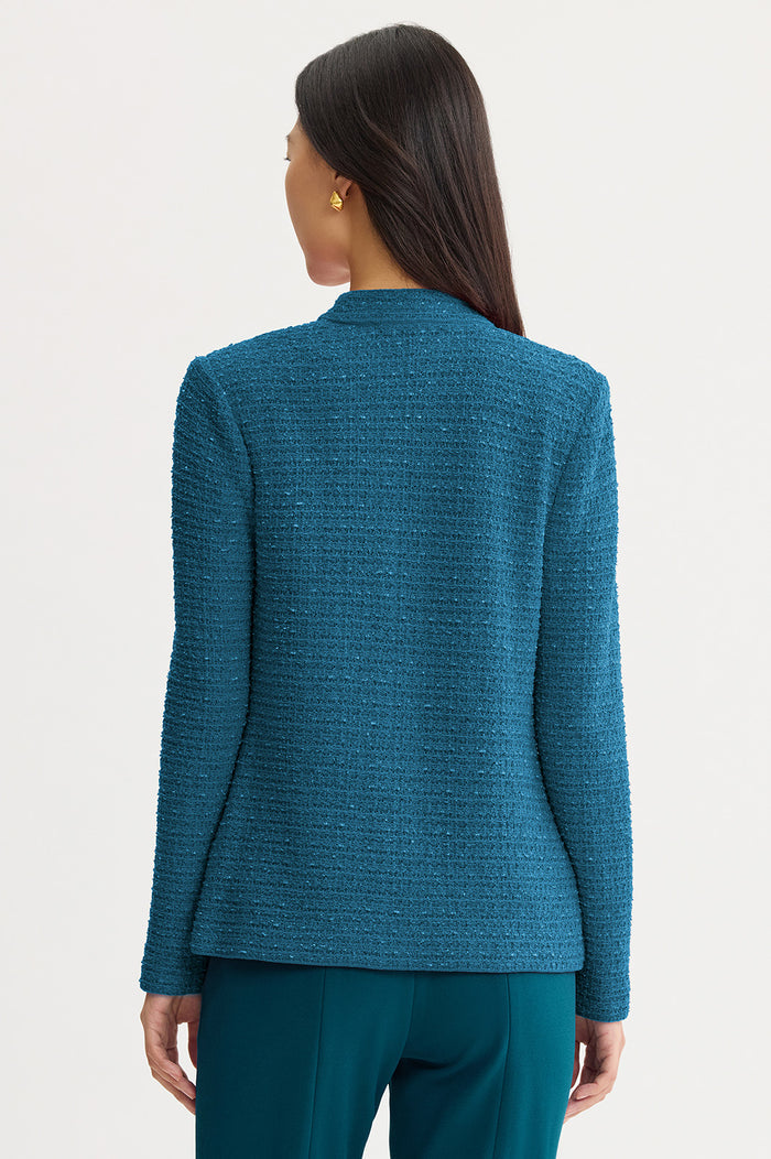 Tonal Eyelash Tweed Knit Jacket, Deep Teal, Deep Teal | Ming Wang