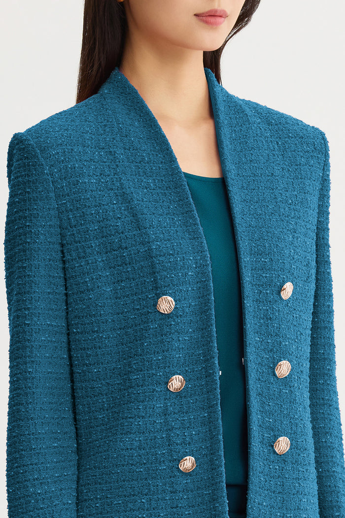 Tonal Eyelash Tweed Knit Jacket, Deep Teal, Deep Teal | Ming Wang