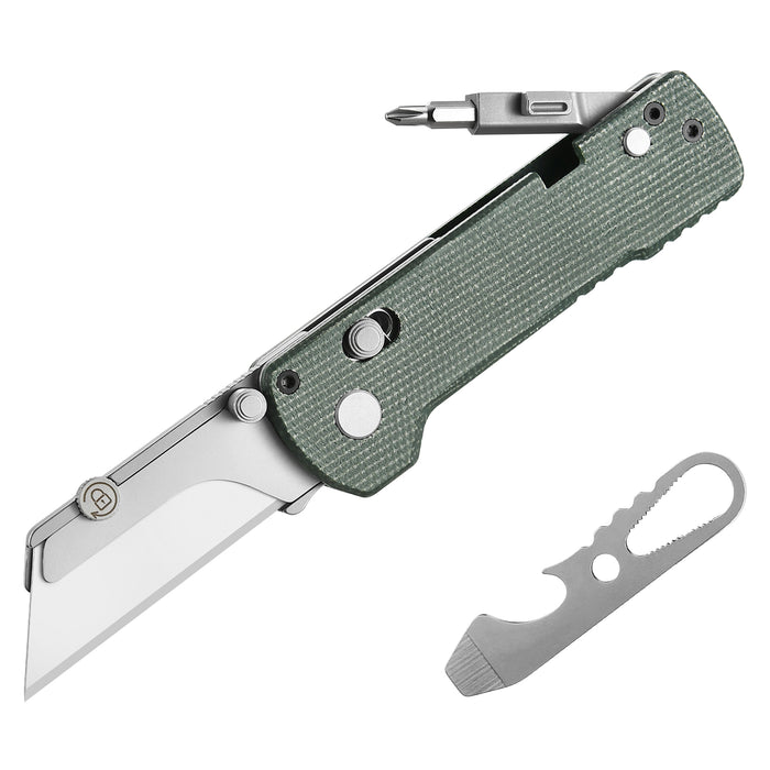 U1 Pro Green Micarta Multitool Folding Utility Knife with Folding Screwdriver