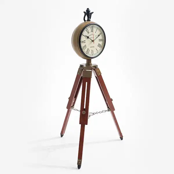 Vintage style clock With wooden tripod stand - Home Decor Gift Item - Antique Clock with tipod