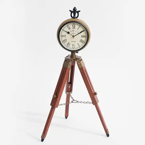 Vintage style clock With wooden tripod stand - Home Decor Gift Item - Antique Clock with tipod