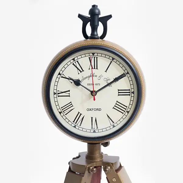 Vintage style clock With wooden tripod stand - Home Decor Gift Item - Antique Clock with tipod