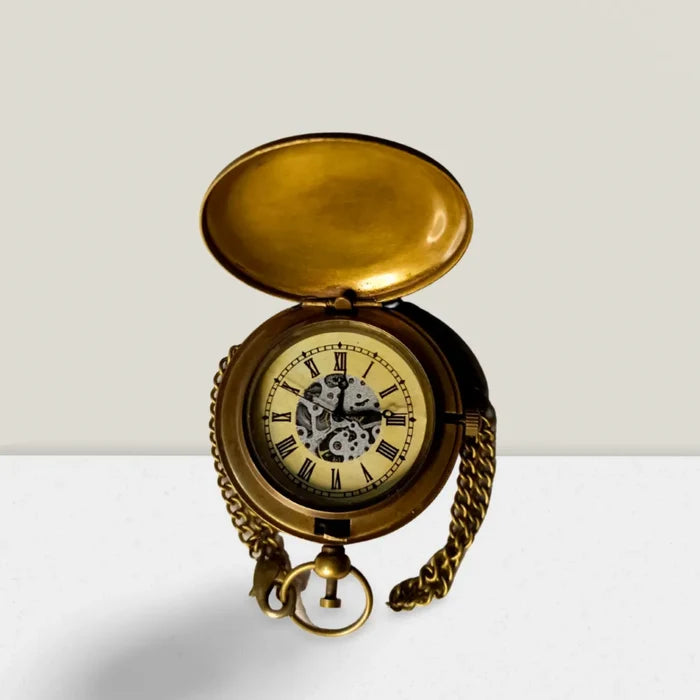 Vintage Brass Pocket Watch with Custom Engraving – Antique Chain Timepiece