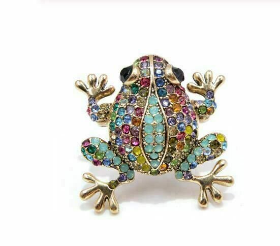 Vintage look gold plated stunning frog brooch suit coat broach collar pin B63