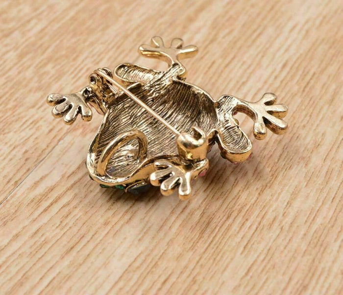 Vintage look gold plated stunning frog brooch suit coat broach collar pin B63