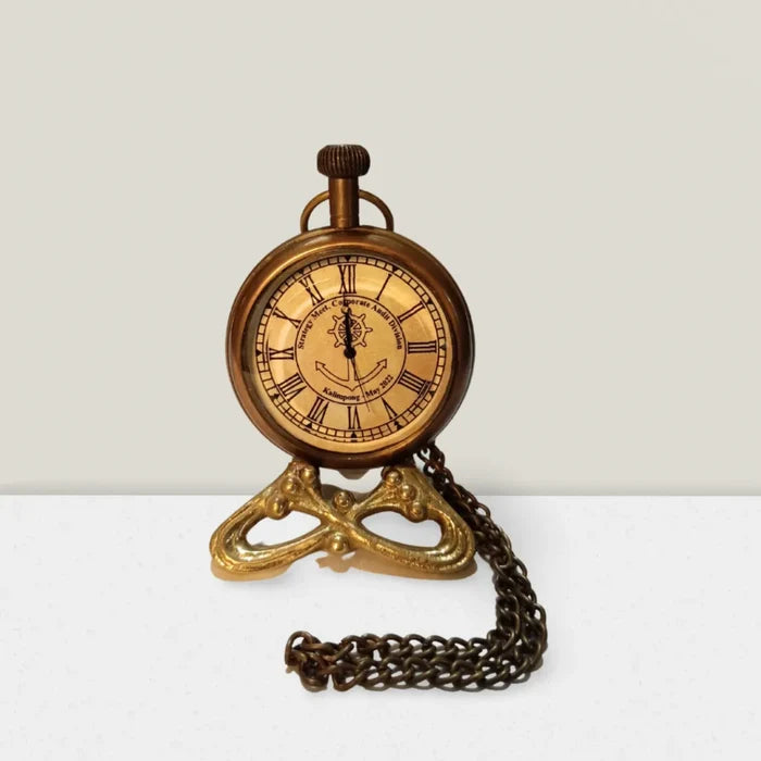 Vintage Quartz Pocket Watch with Brass Chain