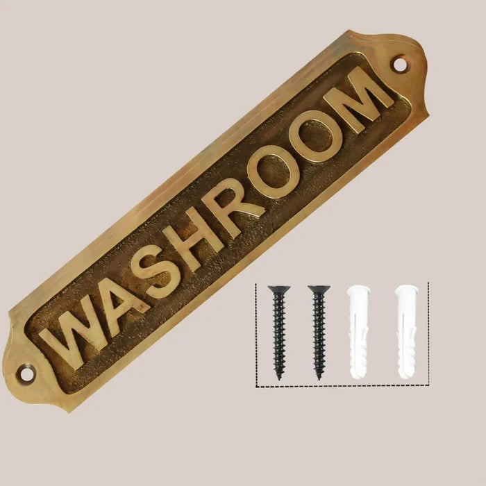 Washroom Brass Door sign | antique finish 22x5 cm