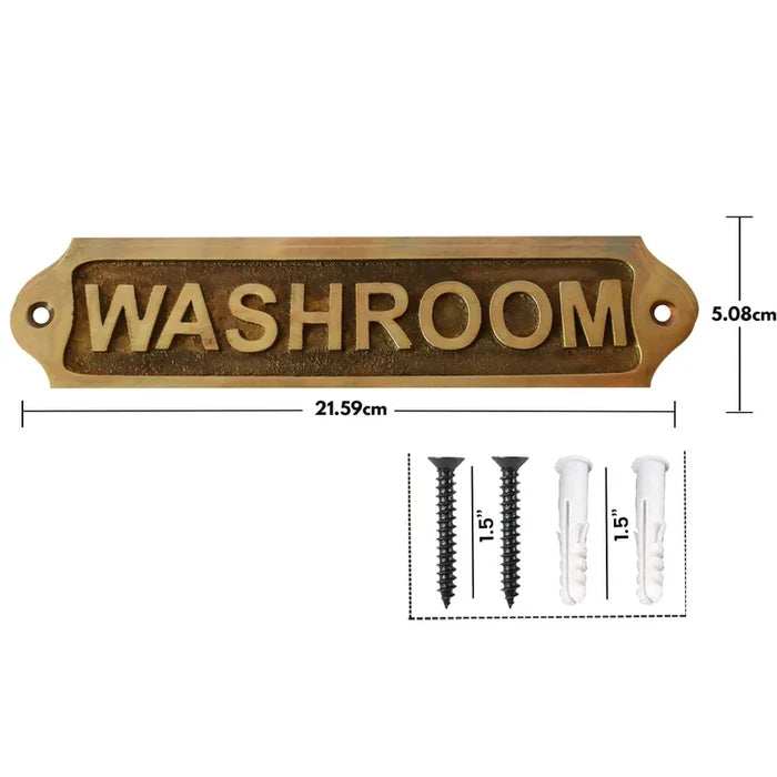 Washroom Brass Door sign | antique finish 22x5 cm