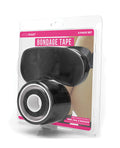 Packaged set of bondage tape with black eye mask and handcuffs on a white background