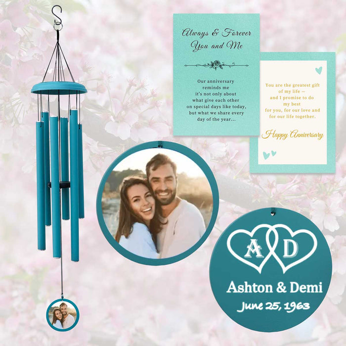 Light Blue Personalized Photo Wind Chime for Anniversary