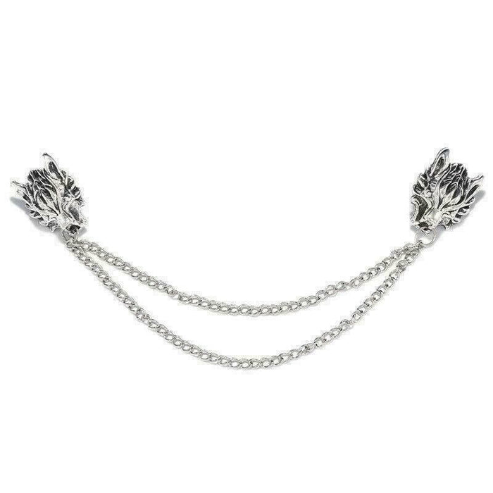 Wolf Collar Chain Brooch Silver Plated Lapel Cross Pin Vintage Style Z30 Unisex Design
