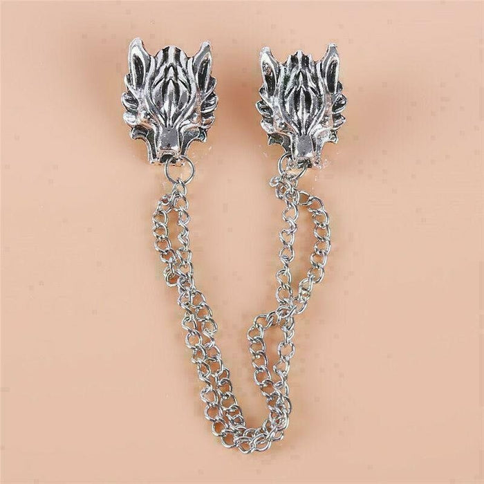 Wolf Collar Chain Brooch Silver Plated Lapel Cross Pin Vintage Style Z30 Unisex Design