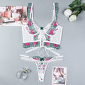 Women's Embroidered Floral Splicing Strap Crossed Complex Lingerie 2-Piece Set