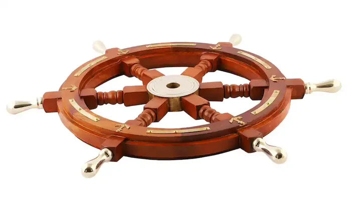 24" Wooden Brass pirate Ship Wheel Large Wooden Nautical Maritime Wall Decorative Ship Wheel Collectible Item
